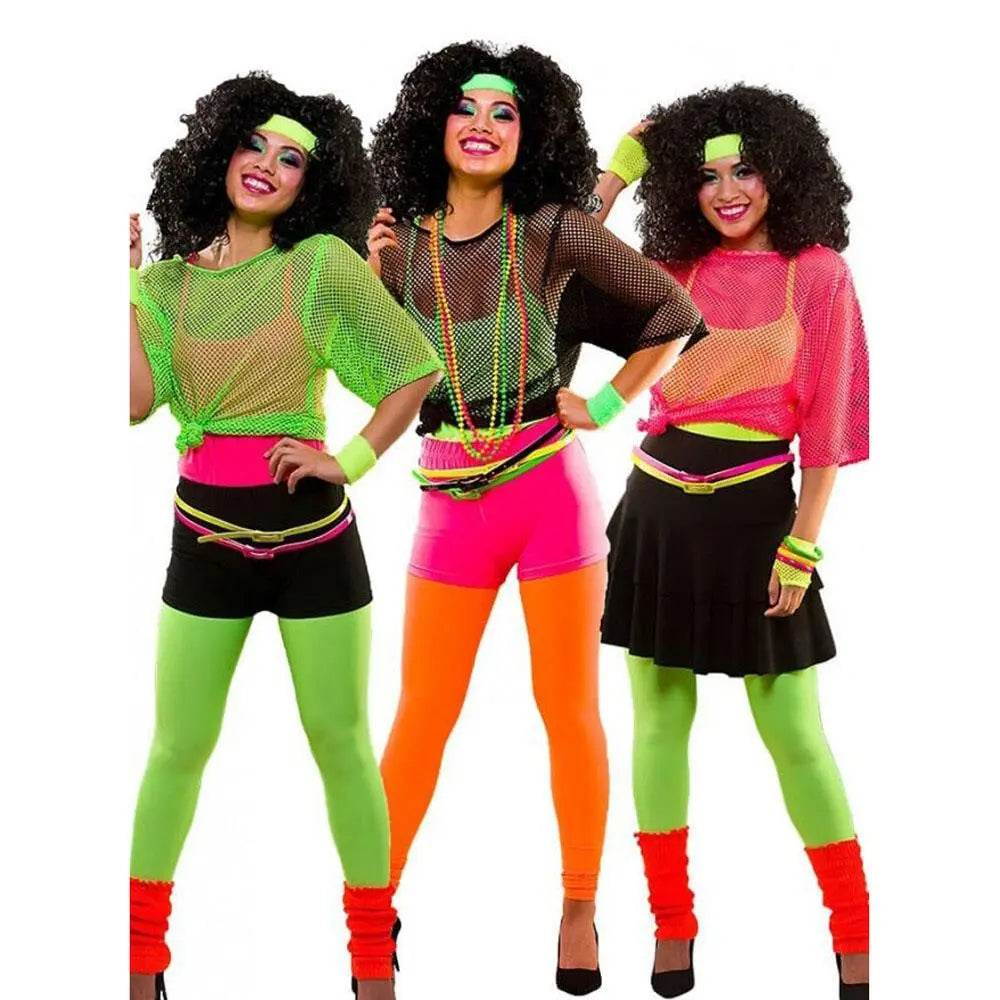 1980s Top Fishnet Women T-shirt Suspenders 80s Costumes Cosplay Party Carnival - zzcosplay