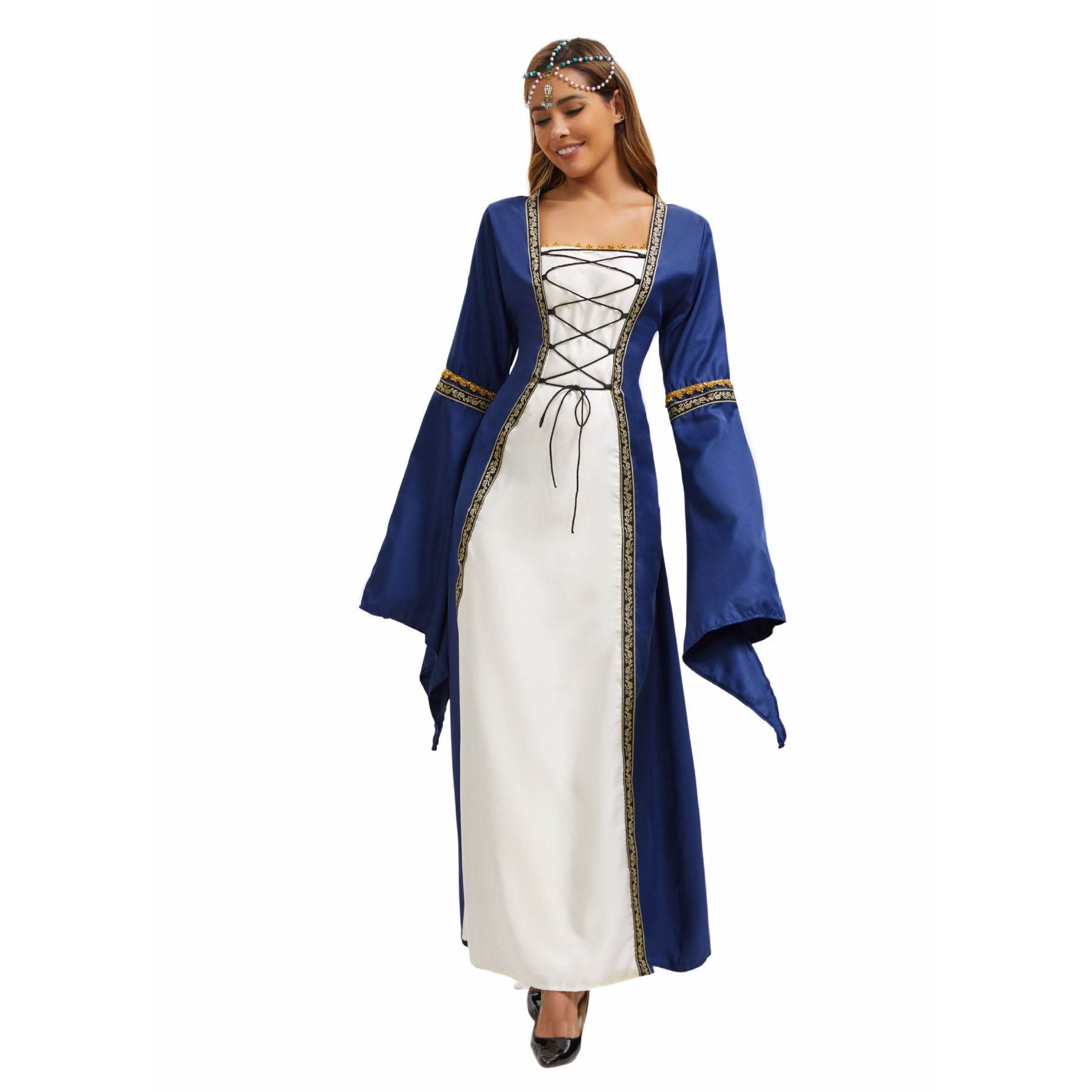 Gothic Retro Medieval Court Women Dresses Robe trumpet Long Sleeve - zzcosplay