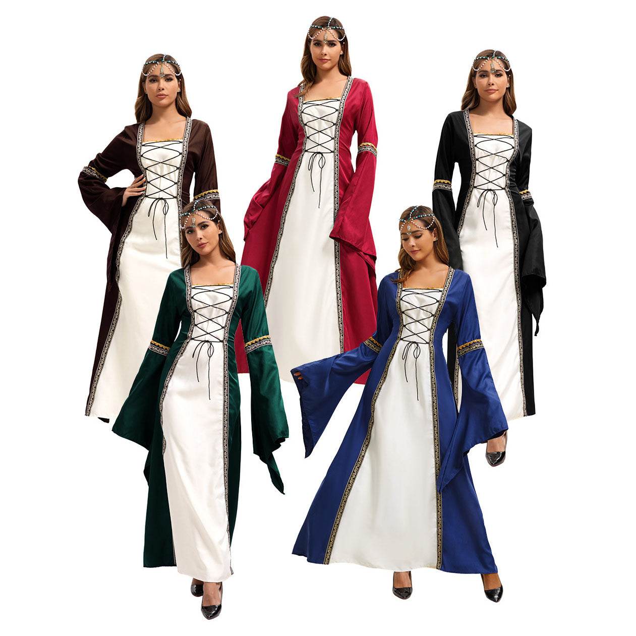 Gothic Retro Medieval Court Women Dresses Robe trumpet Long Sleeve - zzcosplay