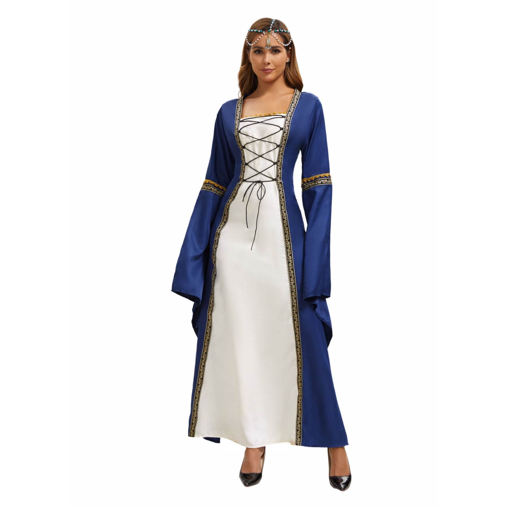Gothic Retro Medieval Court Women Dresses Robe trumpet Long Sleeve - zzcosplay