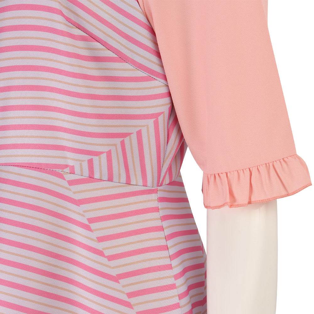 Wicked Glinda Pink Women Stripe Dress Outfit Carnival Cosplay Costume - zzcosplay