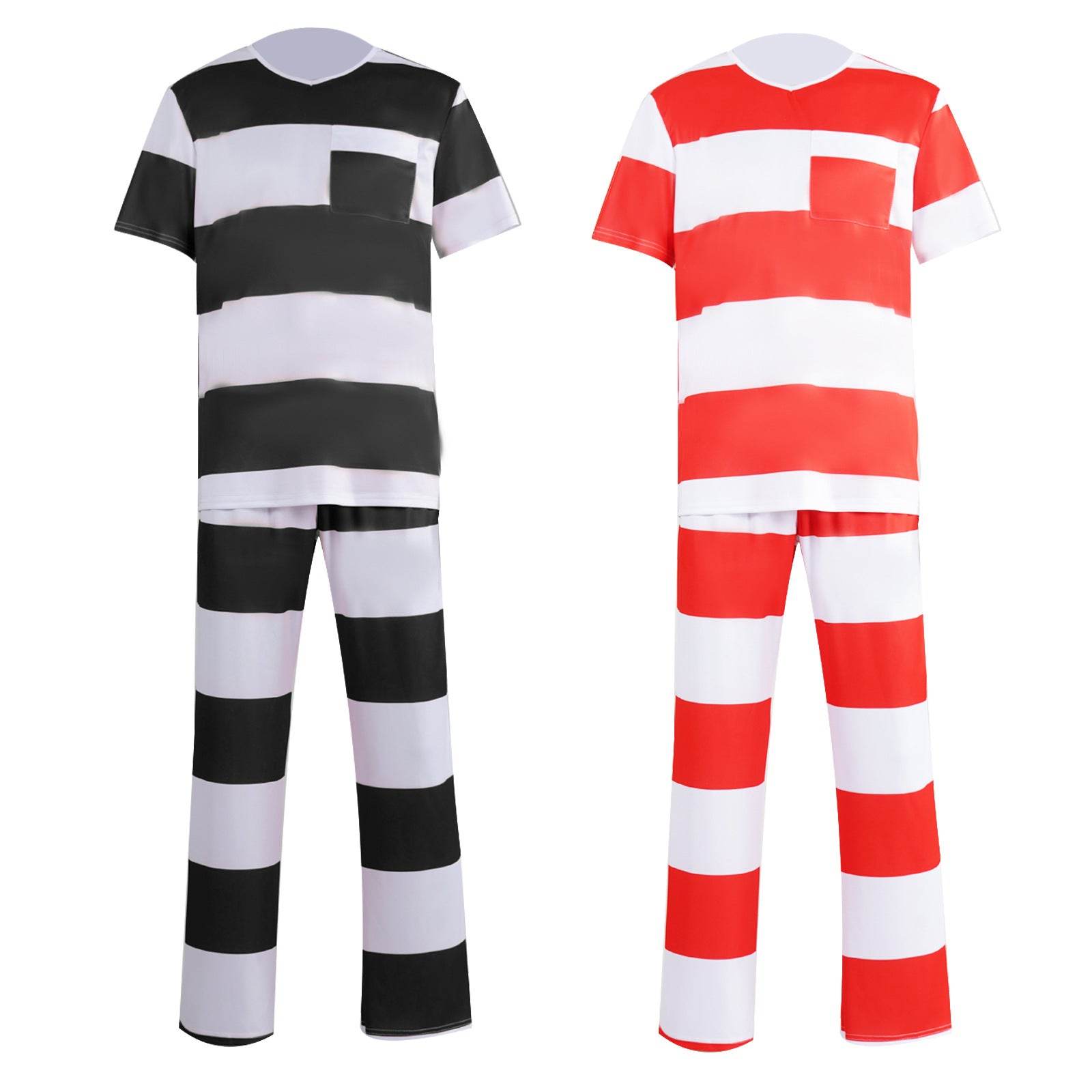 Halloween prison striped prisoner uniform role play adult costume - zzcosplay