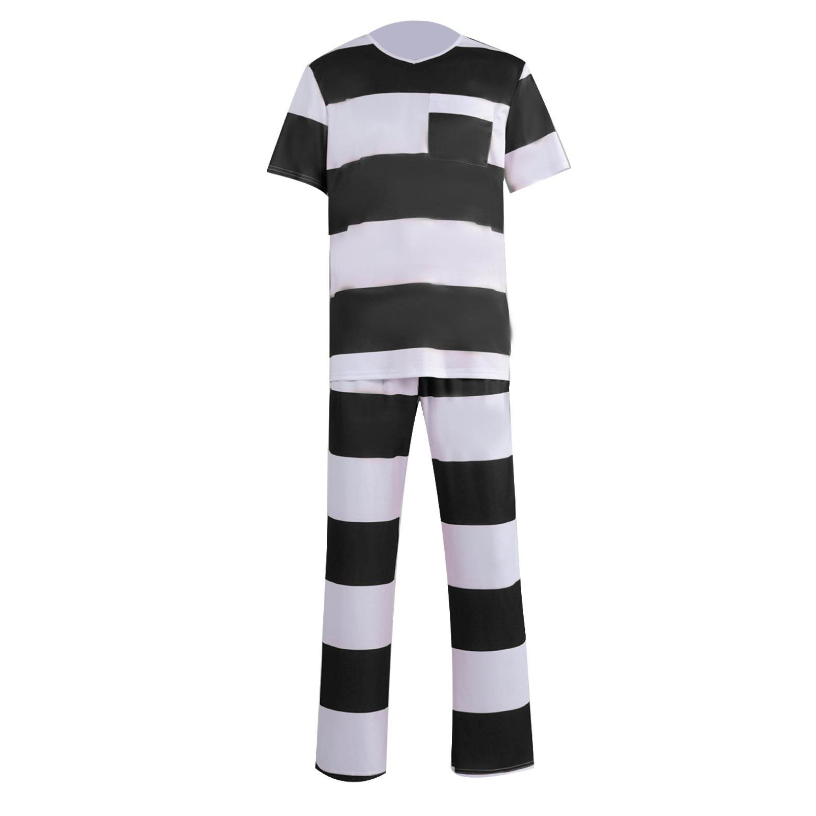 Halloween prison striped prisoner uniform role play adult costume - zzcosplay