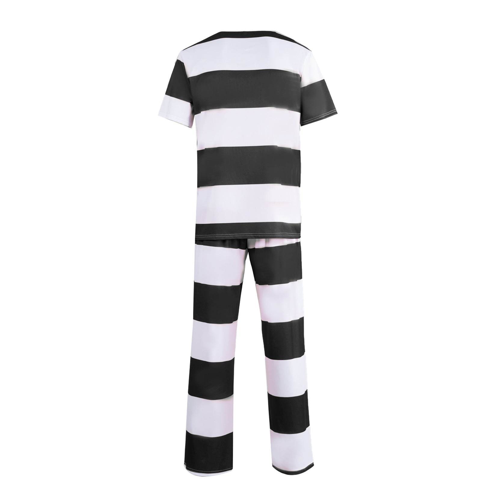 Halloween prison striped prisoner uniform role play adult costume - zzcosplay