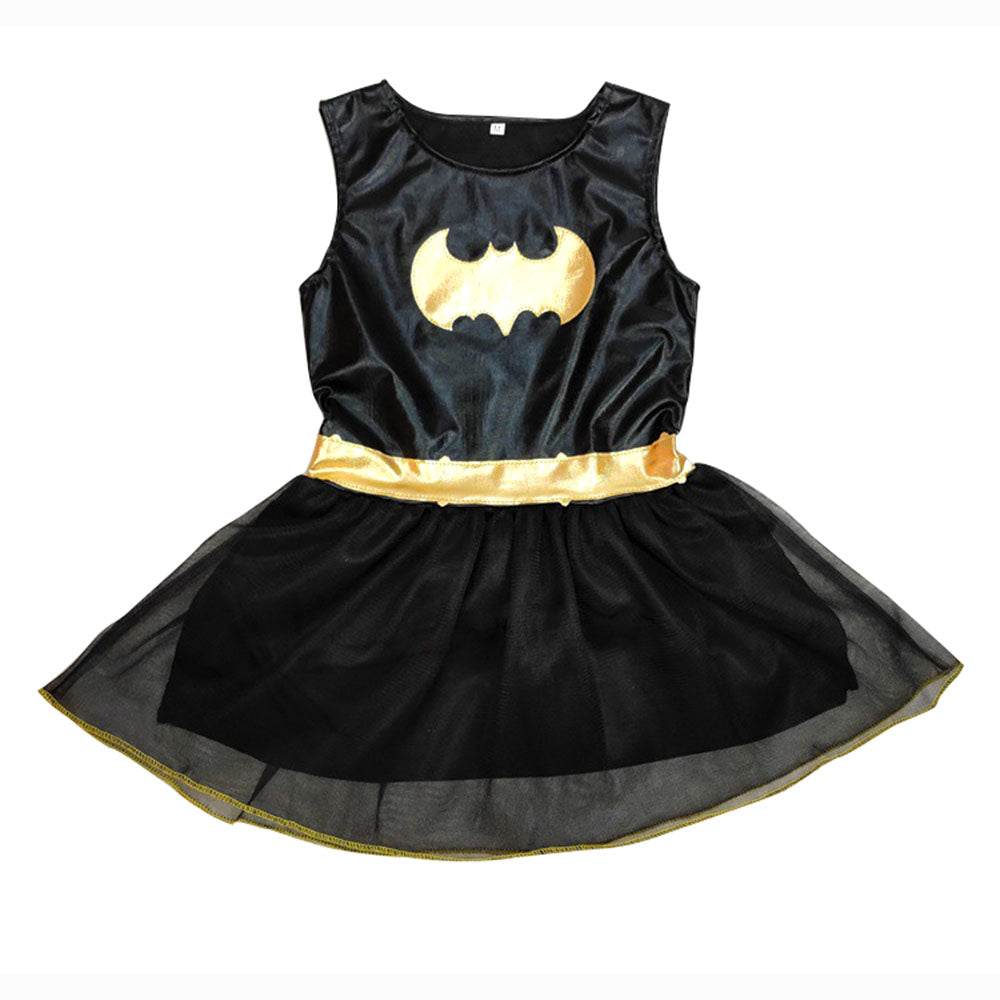 Black Bat man Costume Halloween For Kids Girl Full Set With Cape - zzcosplay