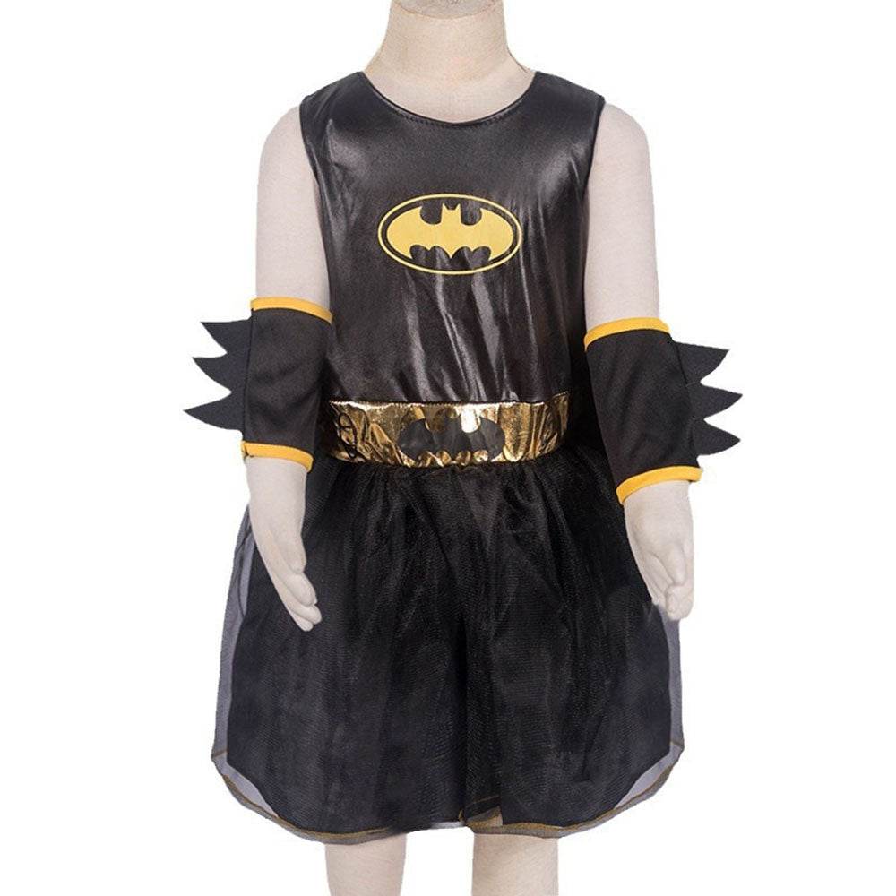 Black Bat man Costume Halloween For Kids Girl Full Set With Cape - zzcosplay