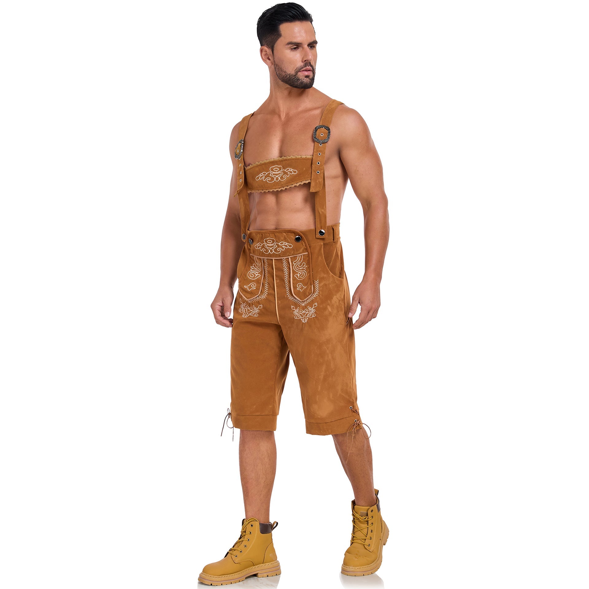Men's German Bavarian Oktoberfest Costume Velvet Overalls Trousers Halloween - ZZCOSPLAY
