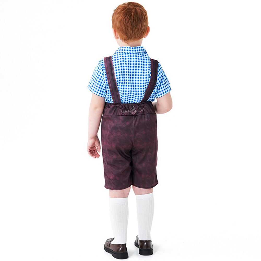 Boy Oktoberfest Costume Set Overalls with plaid shirt socks Halloween - ZZCOSPLAY