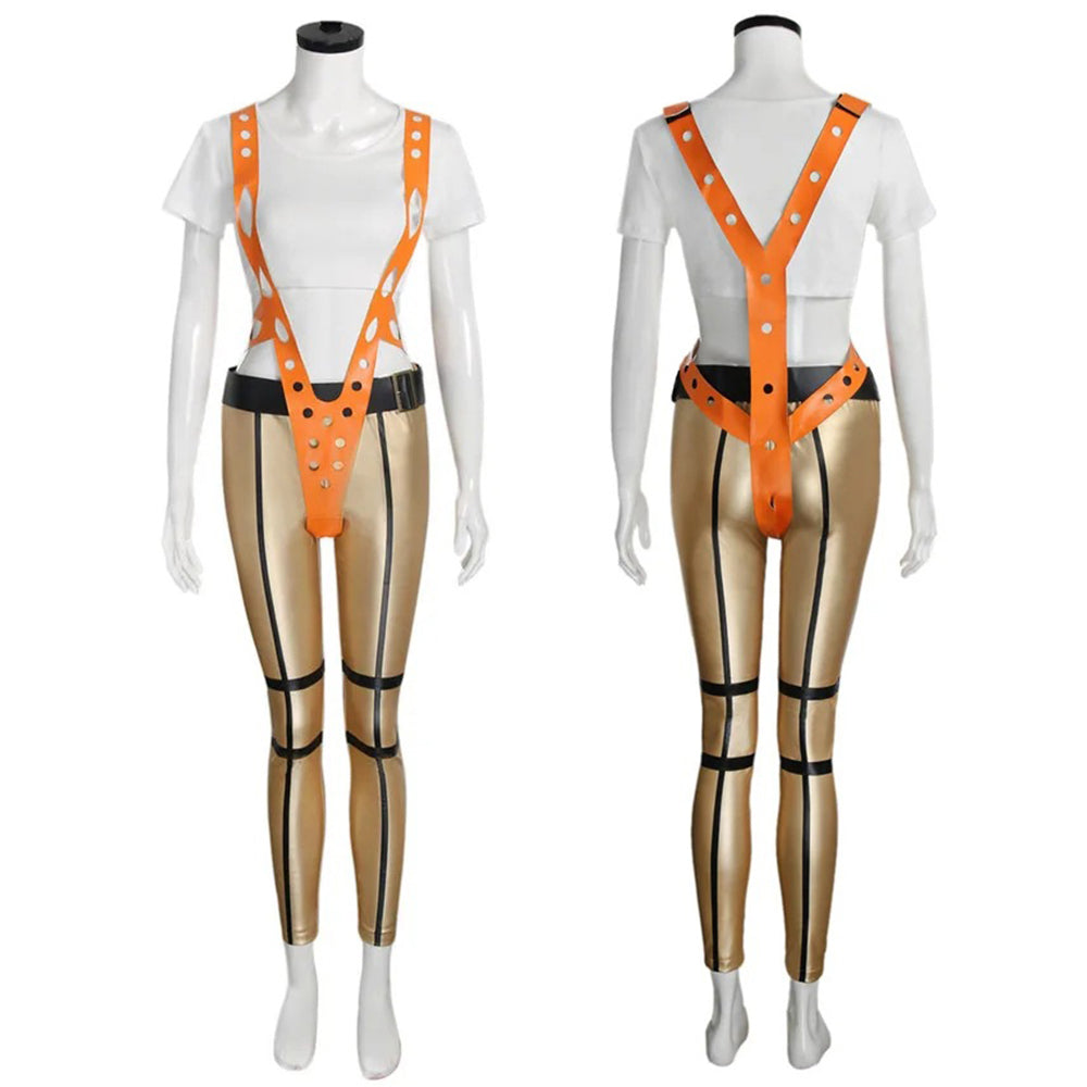 The Fifth Element Leeloo Cosplay Costume Skinny Bodysuit Pants Short T-Shirt - ZZCOSPLAY