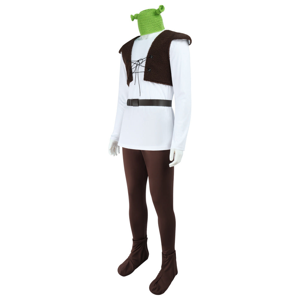 Shrek Green Monster Cosplay Mens Costume Halloween Full fleece Vest Outfit Set - ZZCOSPLAY