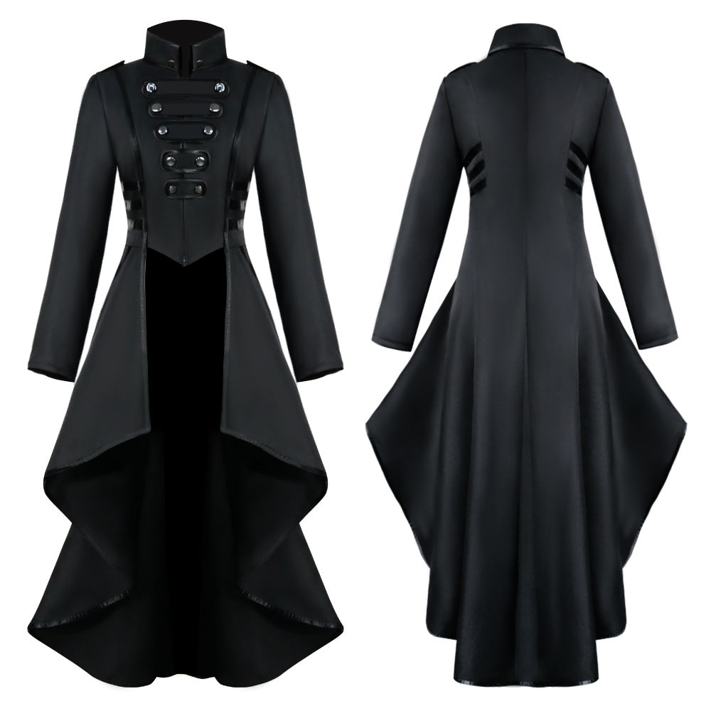 Medieval Costume dress tuxedo women's lapel irregular hem retro long top - ZZCOSPLAY