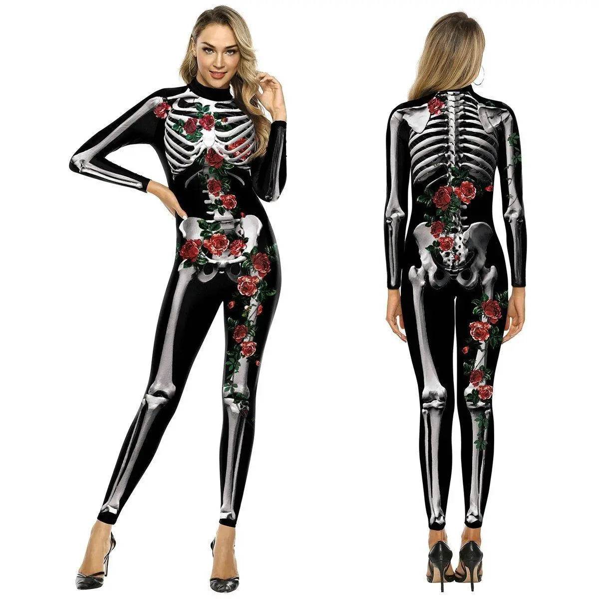 Adult Skeleton Print Zentai Jumpsuit Halloween Cosplay Costume - zzcosplay
