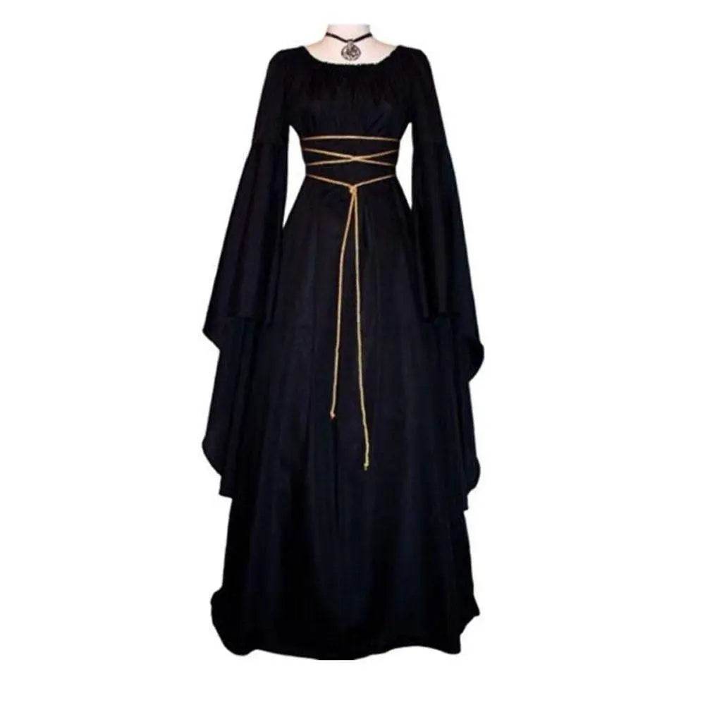 Antique solid color Halloween witch long sleeve dress - zzcosplay
