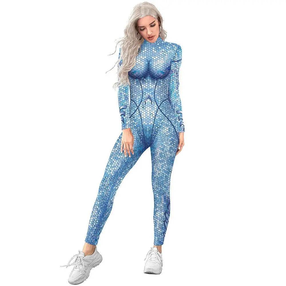 Atlanna Queen Aquaman Cosplay Costume Jumpsuit Halloween Sequined Catsuit Party Zentai - zzcosplay