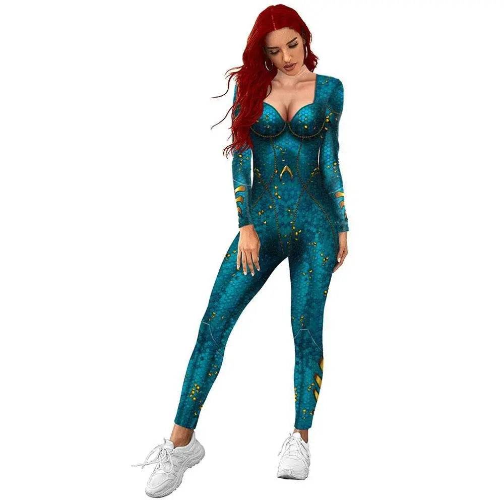 Atlanna Queen Aquaman Cosplay Costume Jumpsuit Halloween Sequined Catsuit Party Zentai - zzcosplay