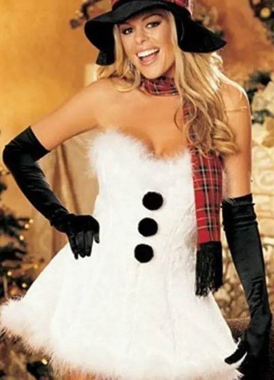 Christmas Costumes Furry Edge Snowman Button Dress Christmas Photography Suit - zzcosplay
