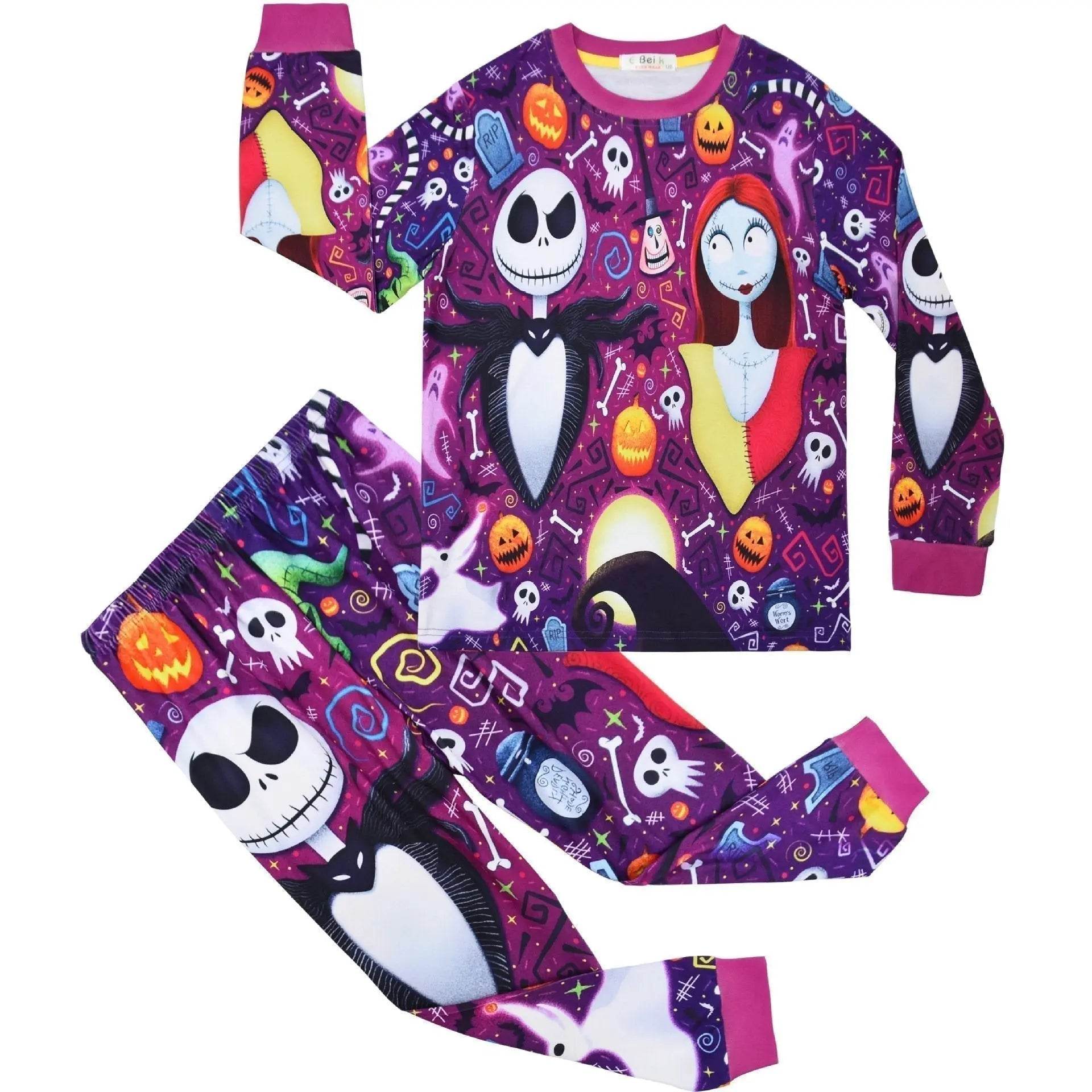 Christmas Pajamas Jack Sally Printed Long Sleeve Set Big Kids - zzcosplay