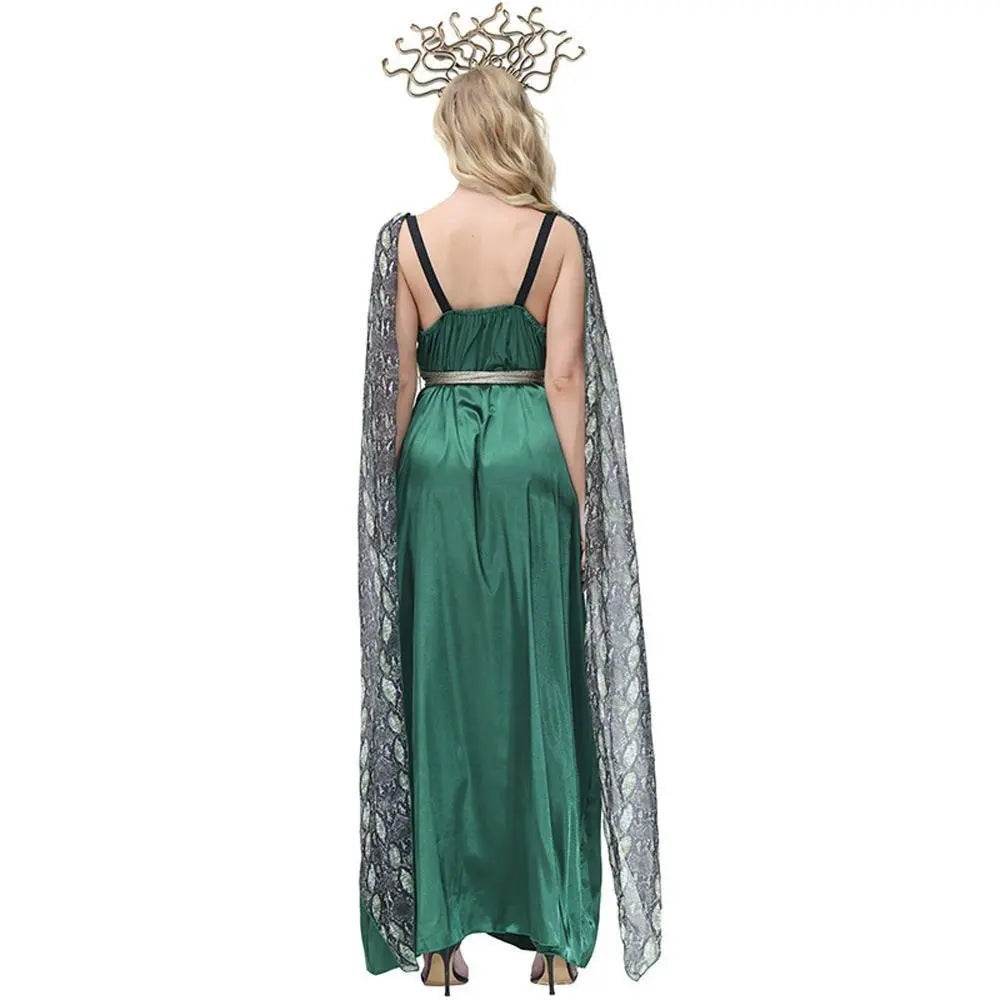 Dark green snake print slit dress mythical siren Medusa dress Halloween Costumes for adult - zzcosplay