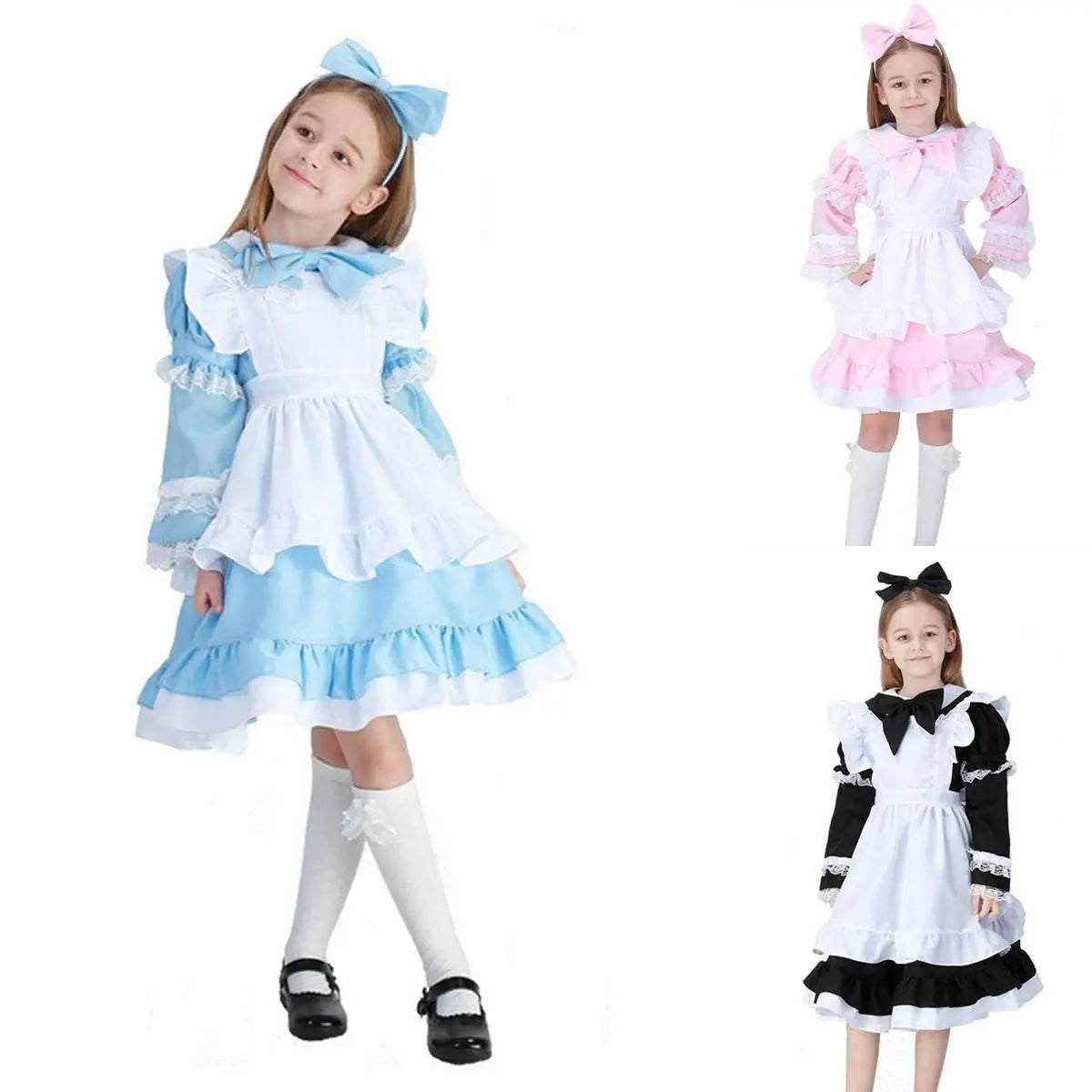 Halloween Alice Dress Girl's Princess Costume Maid Dress for kids - zzcosplay