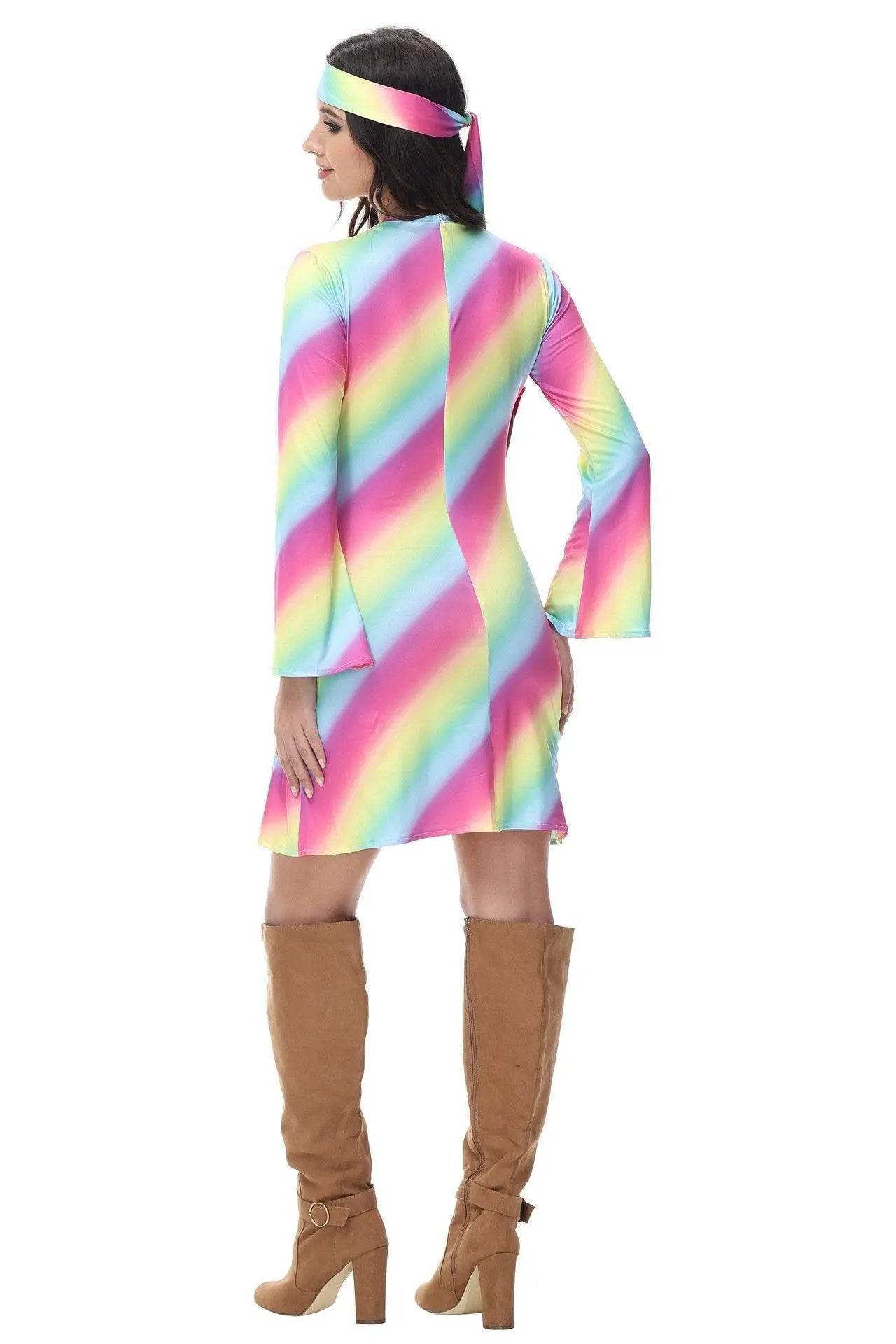 Halloween cosplay Adult retro 70s disco Hippie Fancy Dress Costume - zzcosplay