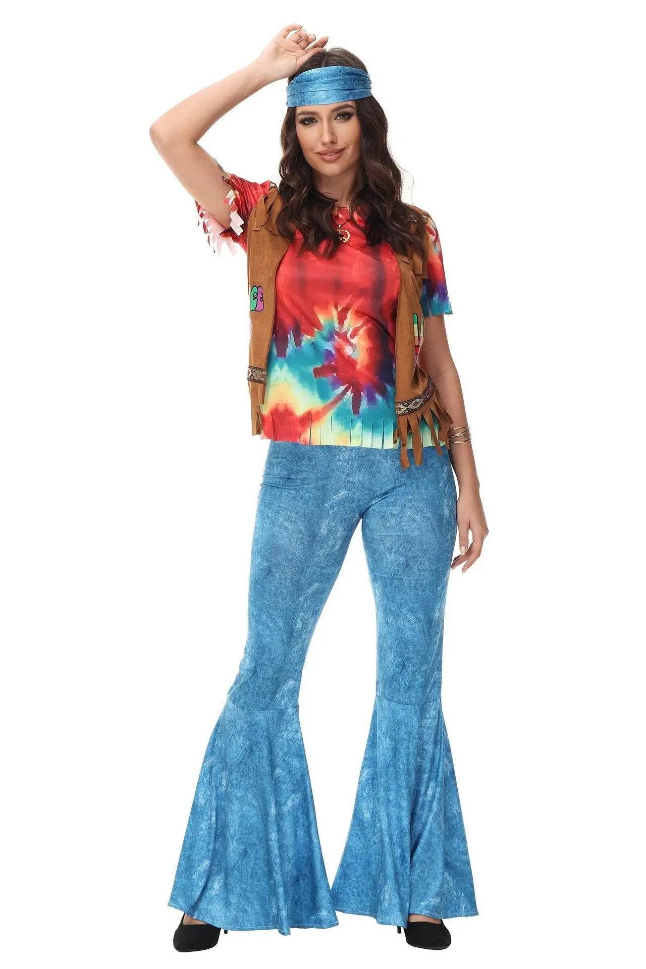 Halloween cosplay Adult retro 70s disco Hippie Fancy Dress Costume - zzcosplay