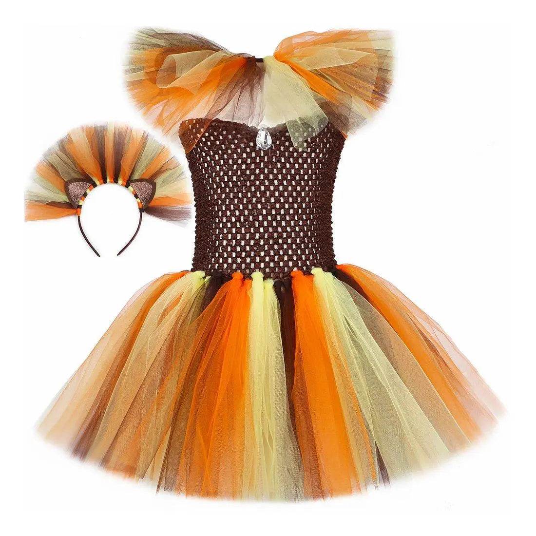 Jungle Safari Tutu Dress Costumes for Girls Halloween Reindeer Tiger Lion Leopard - zzcosplay