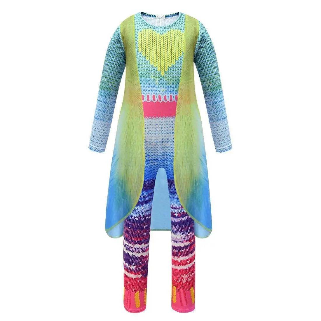 Kids Girl Trolls 2 World Tour Queen Poppy Costume Jumpsuit With Vest Wig - zzcosplay