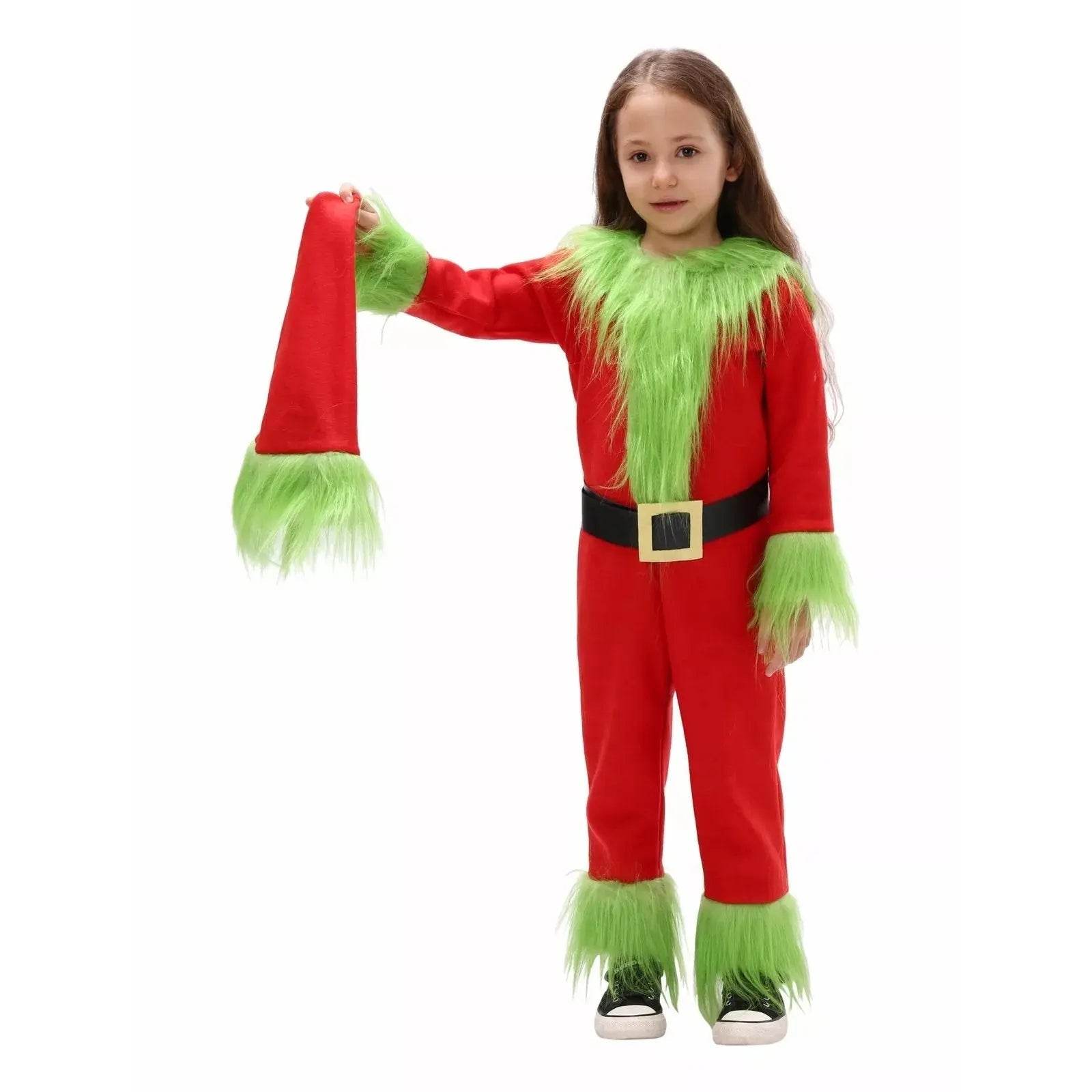 Kids The Grinch Christmas Costume Cosplay Jumpsuit Hat Belt Suit - zzcosplay