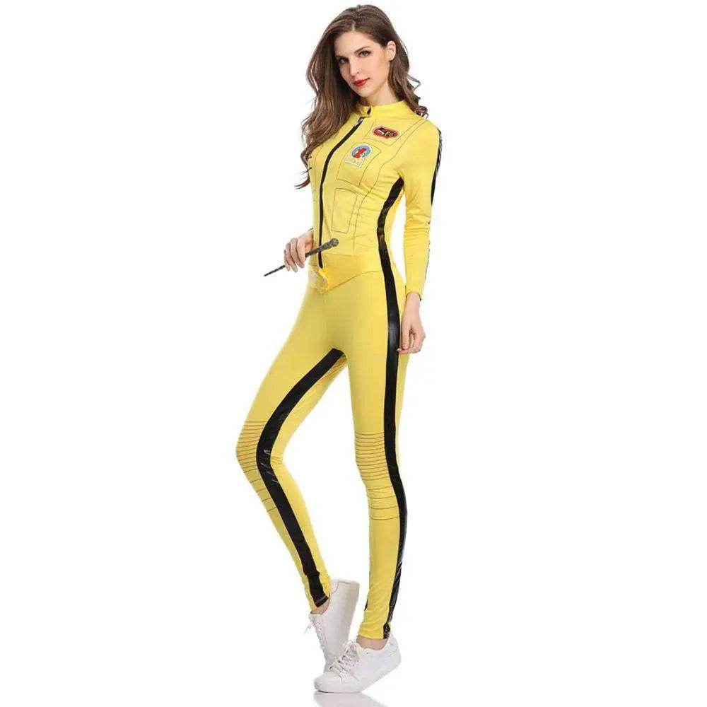 Kill Bill Cosplay Costume Yellow Bodycon Jumpsuit Motorcycle Night Club Racer Zentai Suits for Women - zzcosplay