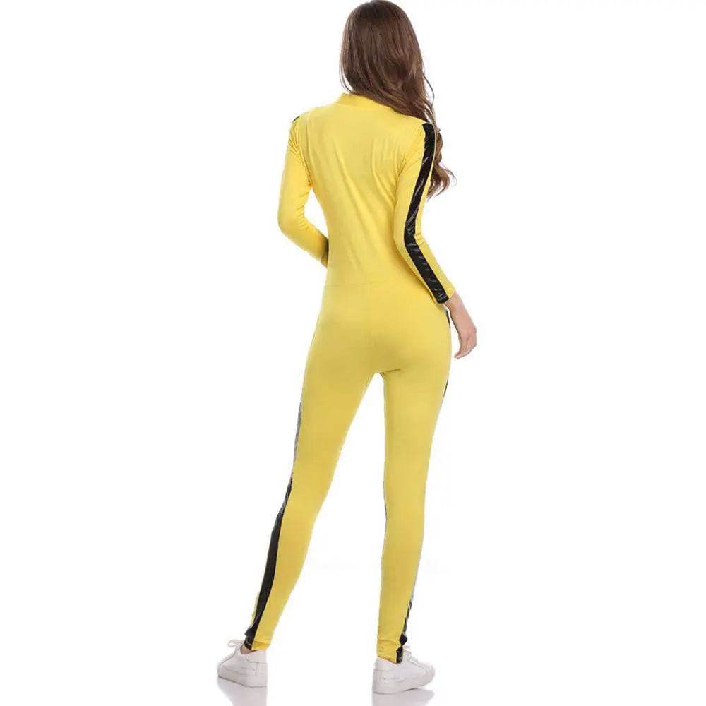 Kill Bill Cosplay Costume Yellow Bodycon Jumpsuit Motorcycle Night Club Racer Zentai Suits for Women - zzcosplay