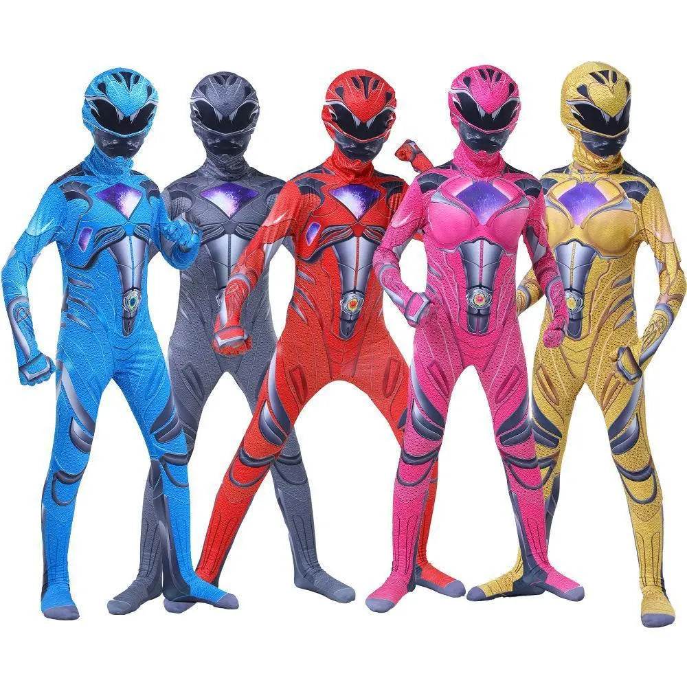 Power Rangers Cosplay Costume Dinosaur Suit Halloween Superhero Jumpsuit Outfit Dress Up For Kids Adult - zzcosplay