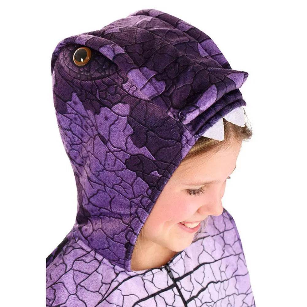 Ravenous Raptor Dinosaur Cosplay Costume Purple Hooded Jumpsuit Outfit Halloween for Kids - zzcosplay