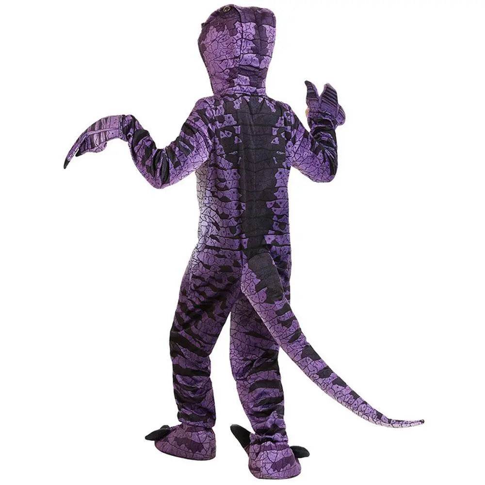 Ravenous Raptor Dinosaur Cosplay Costume Purple Hooded Jumpsuit Outfit Halloween for Kids - zzcosplay