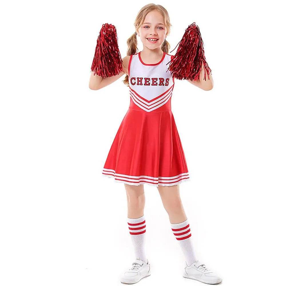 School Cheerleading Uniform Costume Cheerleader Party Dress Halloween Outfit Dress Up For Girls - zzcosplay