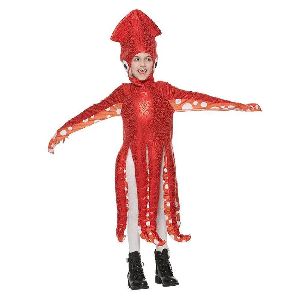 Squid Costume Red Leggings Jumpsuit Marine Life Cosplay Halloween Christmas School Party for Kids - zzcosplay