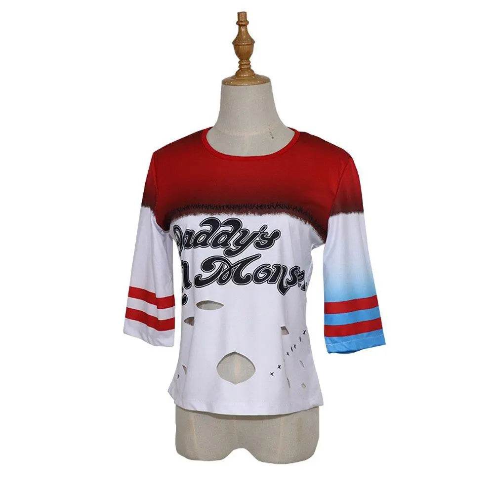 Suicide Squad Harley Quinn Cosplay Costume T-shirt Halloween Queen Outfit - zzcosplay