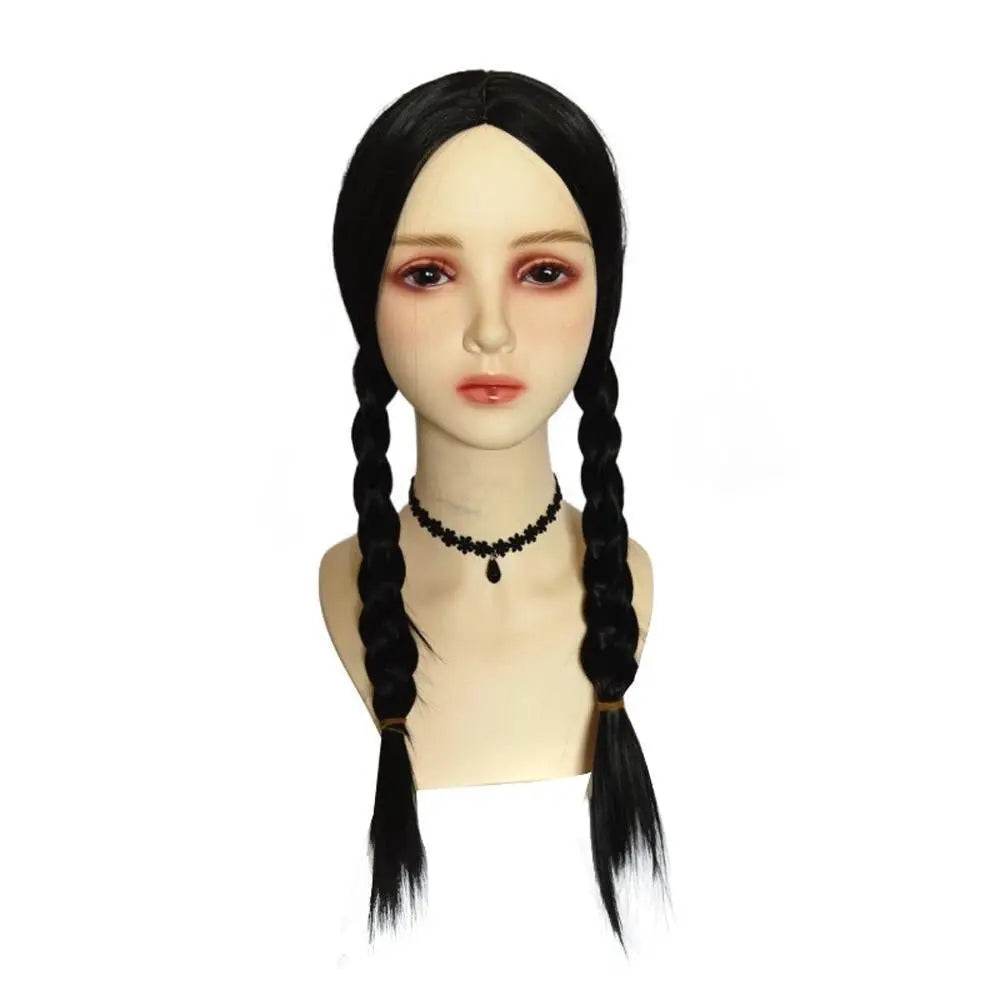 Wednesday Addams Wig The Addams Family Cosplay Black middle part braid wigs For Adult - zzcosplay
