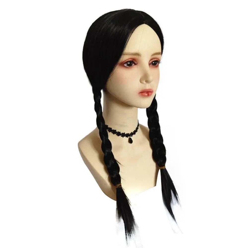 Wednesday Addams Wig The Addams Family Cosplay Black middle part braid wigs For Adult - zzcosplay