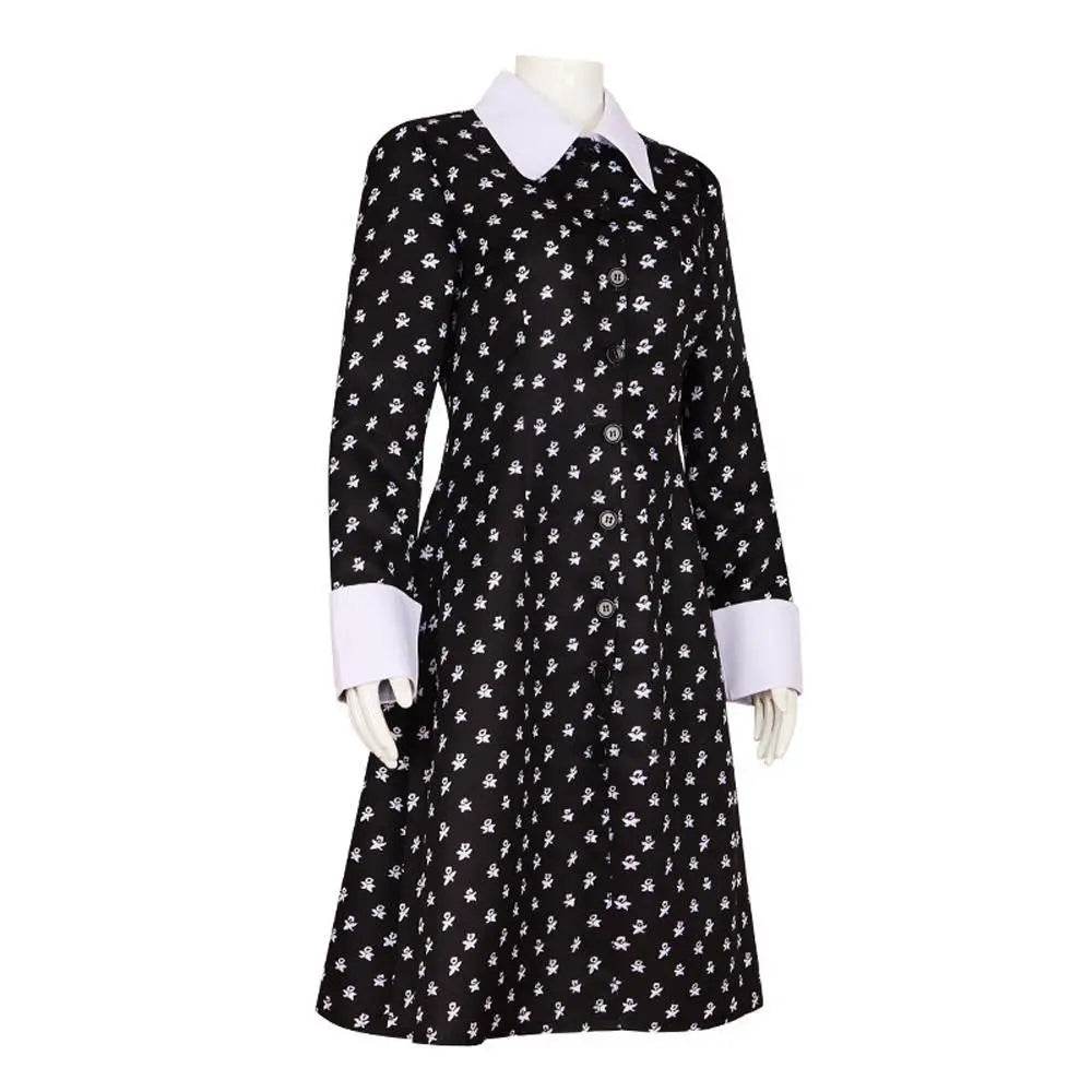 Wednesday Costume The Addams Family Cosplay Costumes Long Sleeve Printed Dress For Adult - zzcosplay