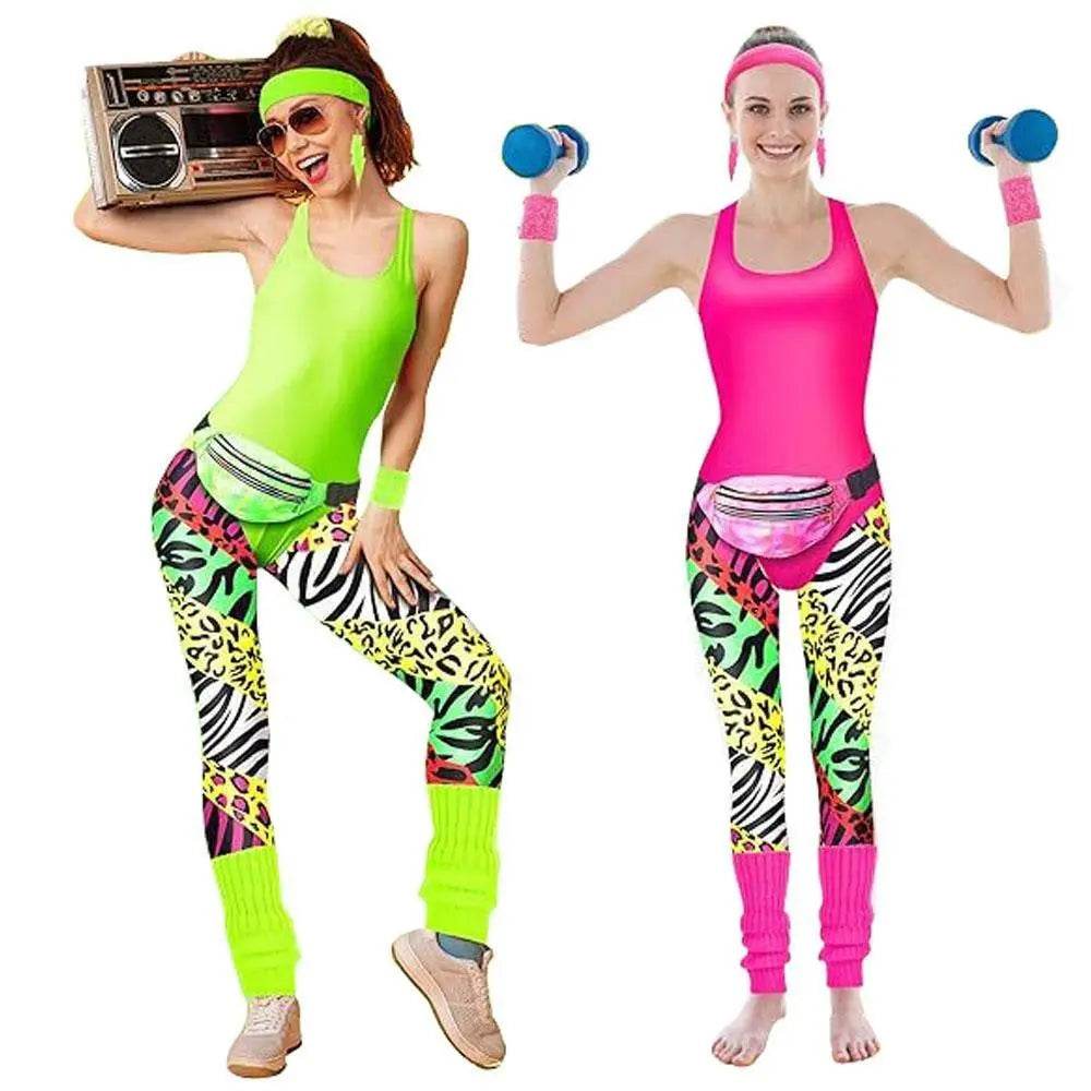 Women Robbie 80s Workout Costume Fancy Dress Halloween Fanny Pack Wristband Earrings - zzcosplay
