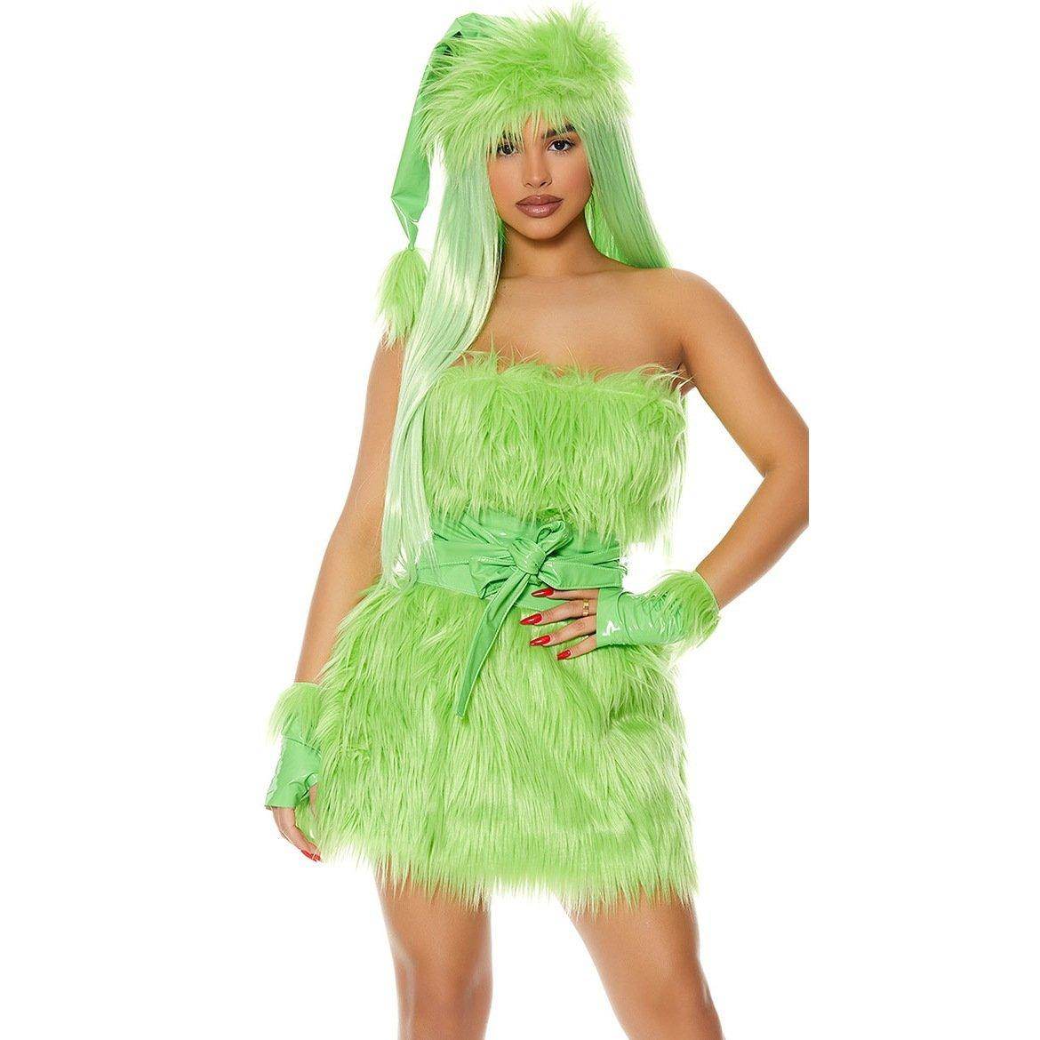 Adult The Grinch Costume Dress with Gloves for Halloween Christmas - zzcosplay