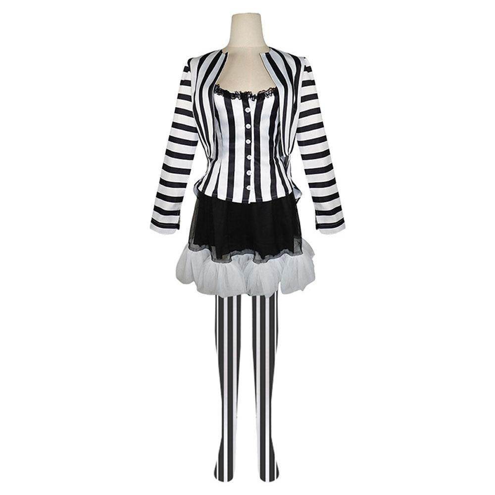 Beetlejuice 2 Costume Black and White Striped Women Dress Outfits - zzcosplay
