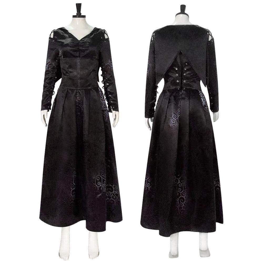Bellatrix Lestrange Satin Dress Halloween Cosplay Costume - zzcosplay