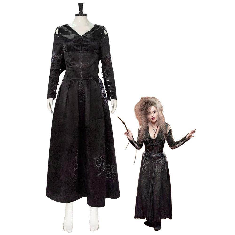 Bellatrix Lestrange Satin Dress Halloween Cosplay Costume - zzcosplay
