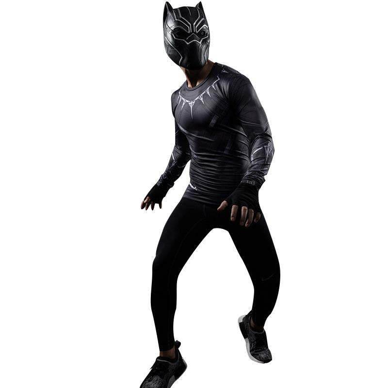 Black Panther Superhero Sport Men T-shirts Long Sleeve Tee - zzcosplay