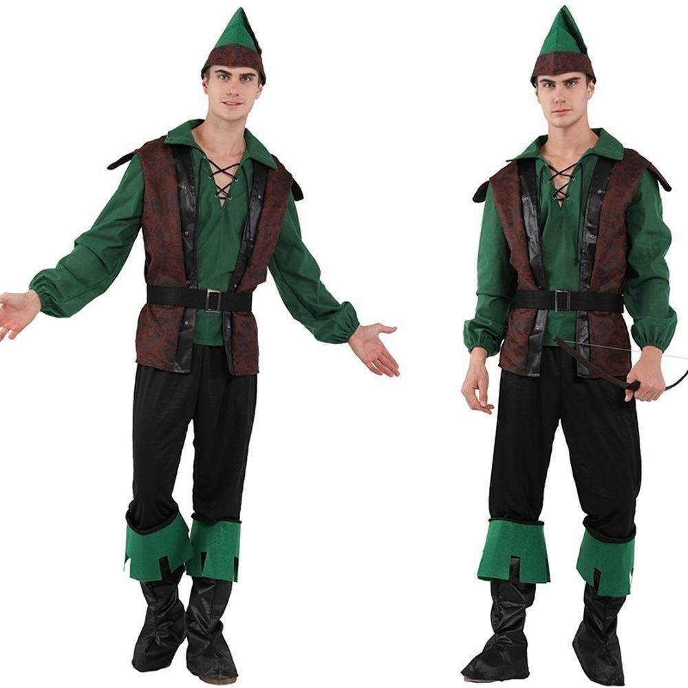 Forest Prince Costumes for Men Halloween Adult Hunter Cosplay Set Green Outfit - zzcosplay