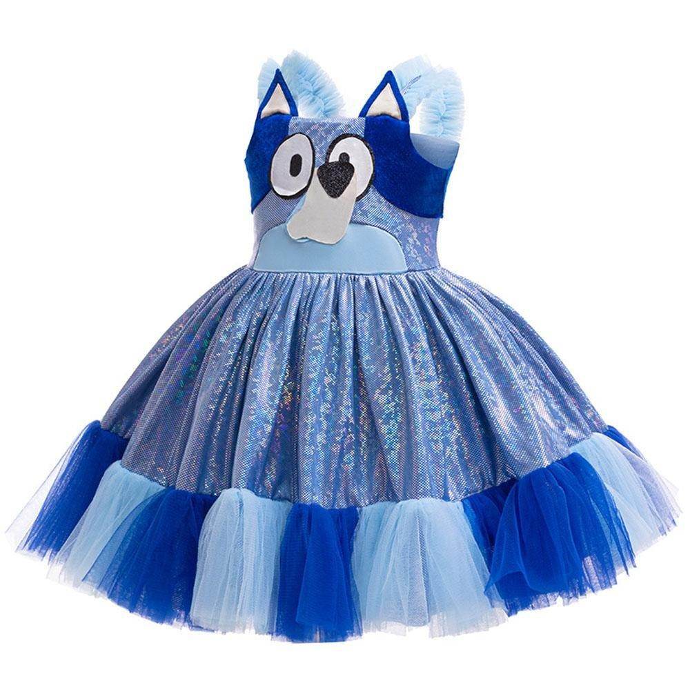 Girls' Bluey Princess Dress Costume Cartoon Print Cosplay Tutu for Kids - zzcosplay