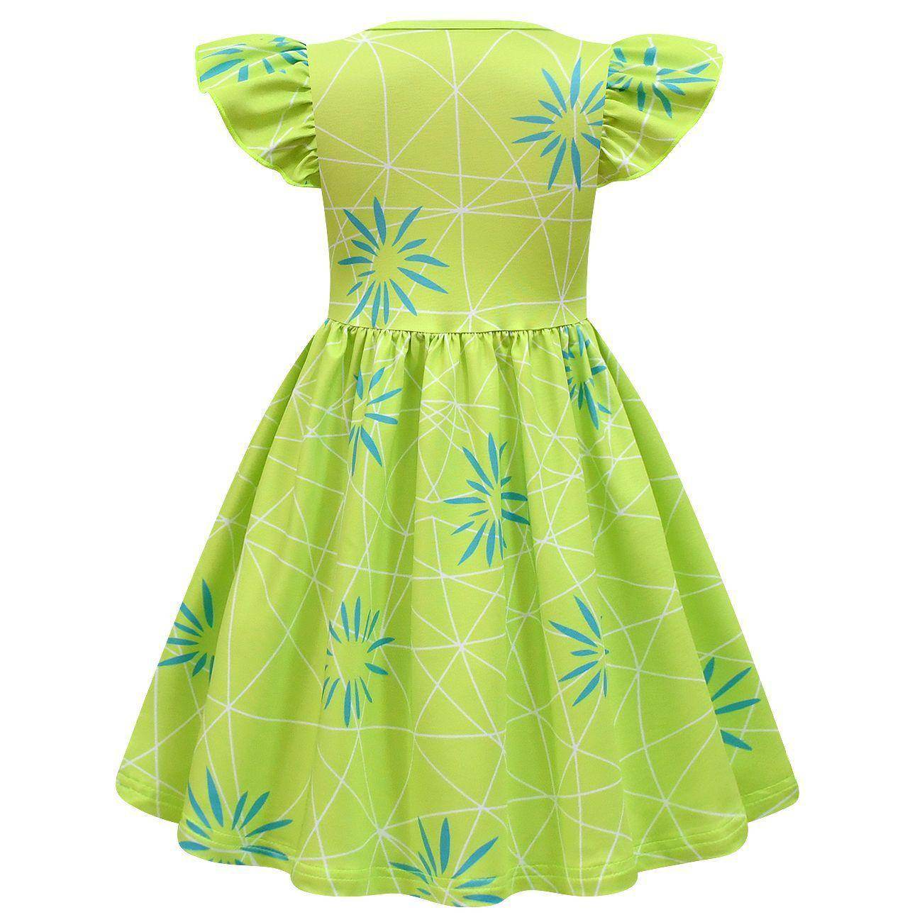 Inside Out Joy Cosplay Costume Dress for Girls Flutter Sleeve A Line Dress with Bag - zzcosplay
