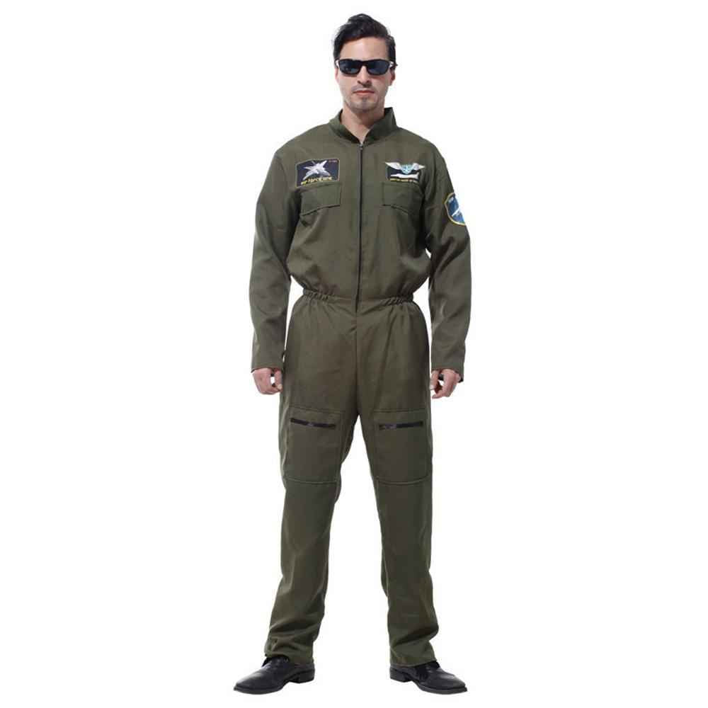 Mens Top Gun Jumpsuit Costume Adult Flight Suit Pilot Aviator Uniform