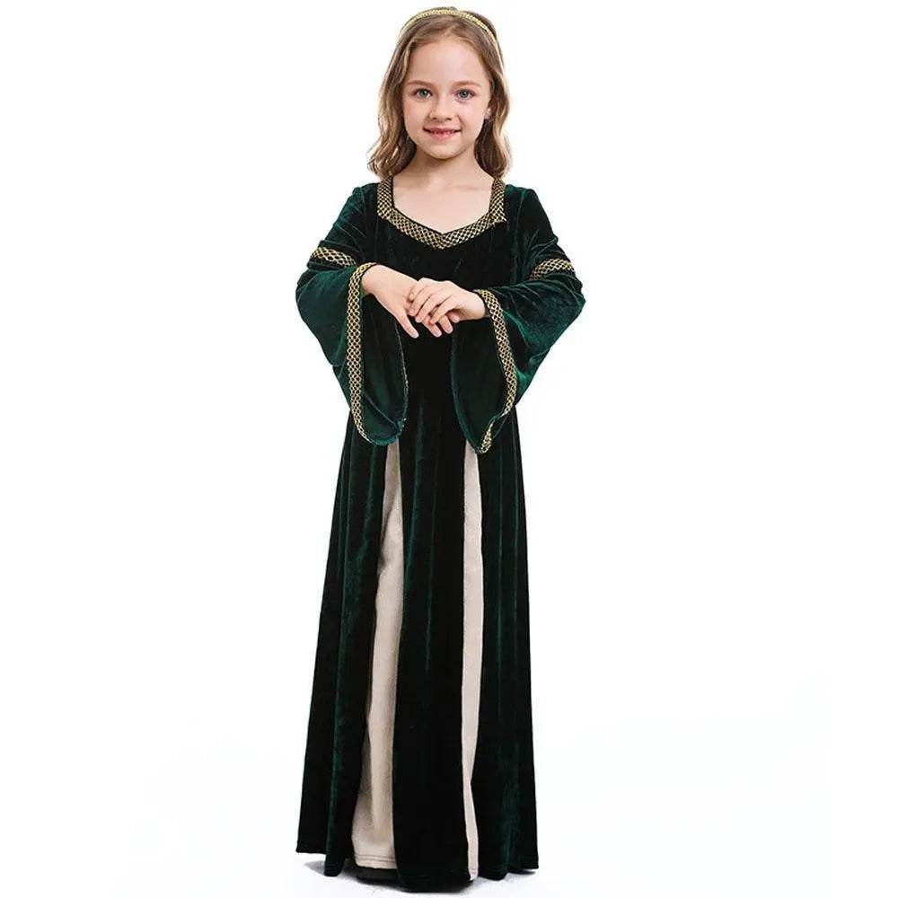 medieval fancy dress Costume Girls Children long dress with trumpet sleeves - zzcosplay